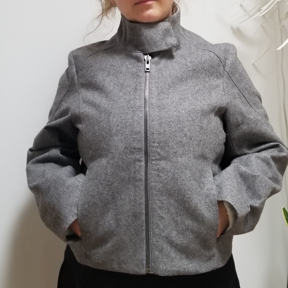 Helmut Lang Wool Biker Grey Jacket Coat fits 0/2/4